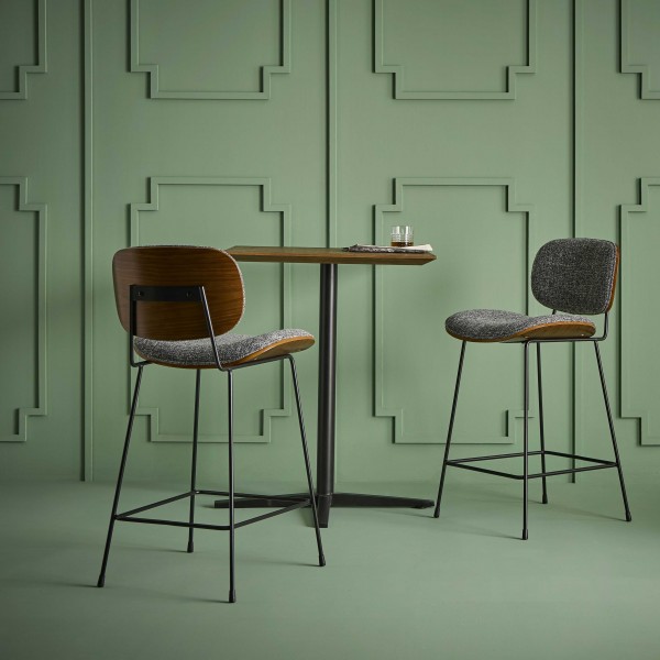 Chaise de comptoir en tissu gris piètement en métal Olympia